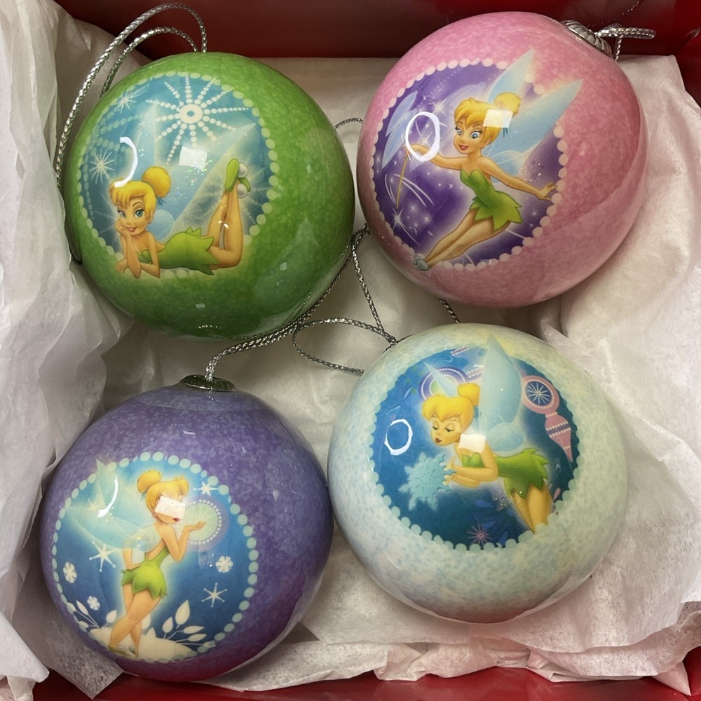 DISNEY Princess‎ Hallmark 4pc Unbreakable Ornaments Tinker Bell 2 1/2in Ball